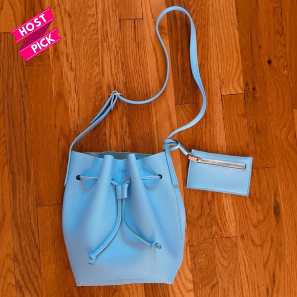 Handbags - LAM Genuine Baby Blue Leather Bucket Purse